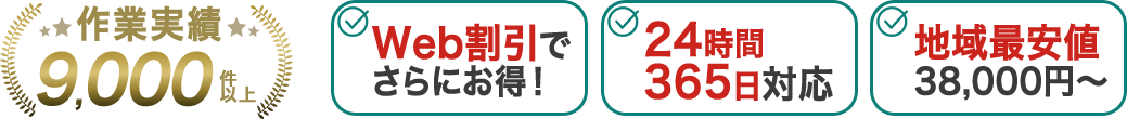 作業実績9000件以上 Web割引でさらにお得！24時間365日対応 地域最安値38,000円～