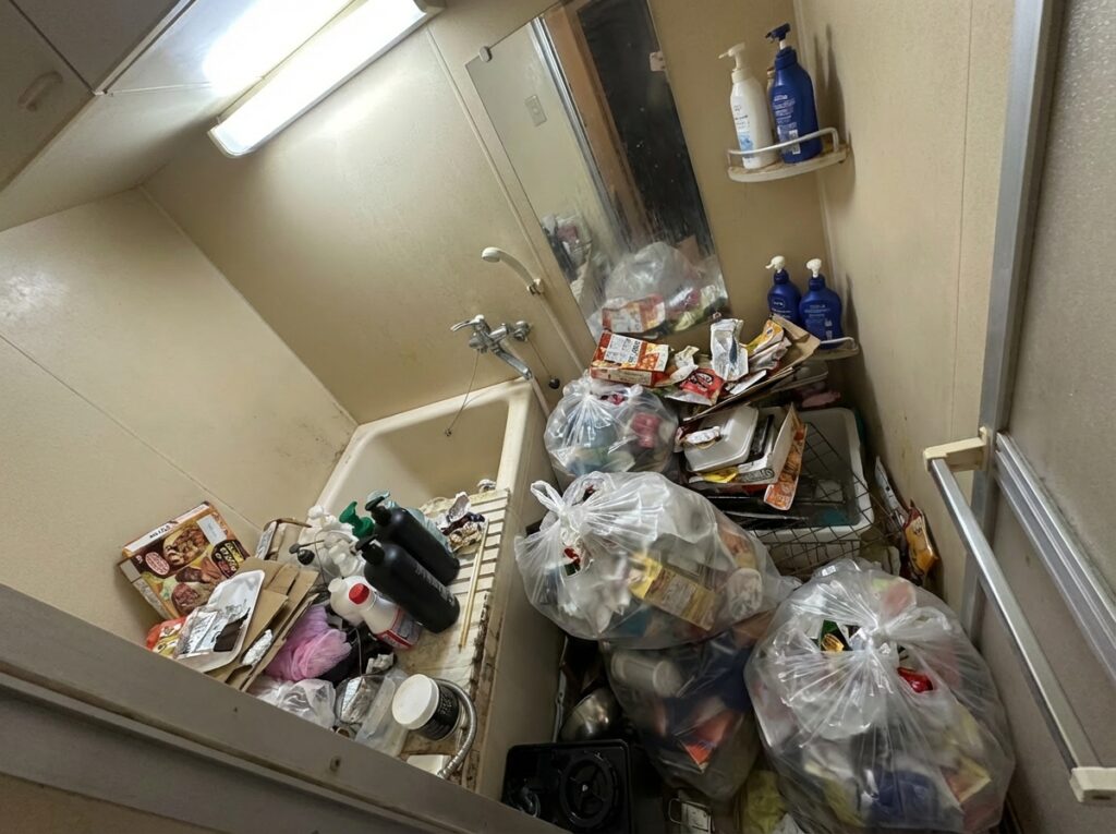 福岡県赤村1KマンションH様のゴミ屋敷片付け事例 Before