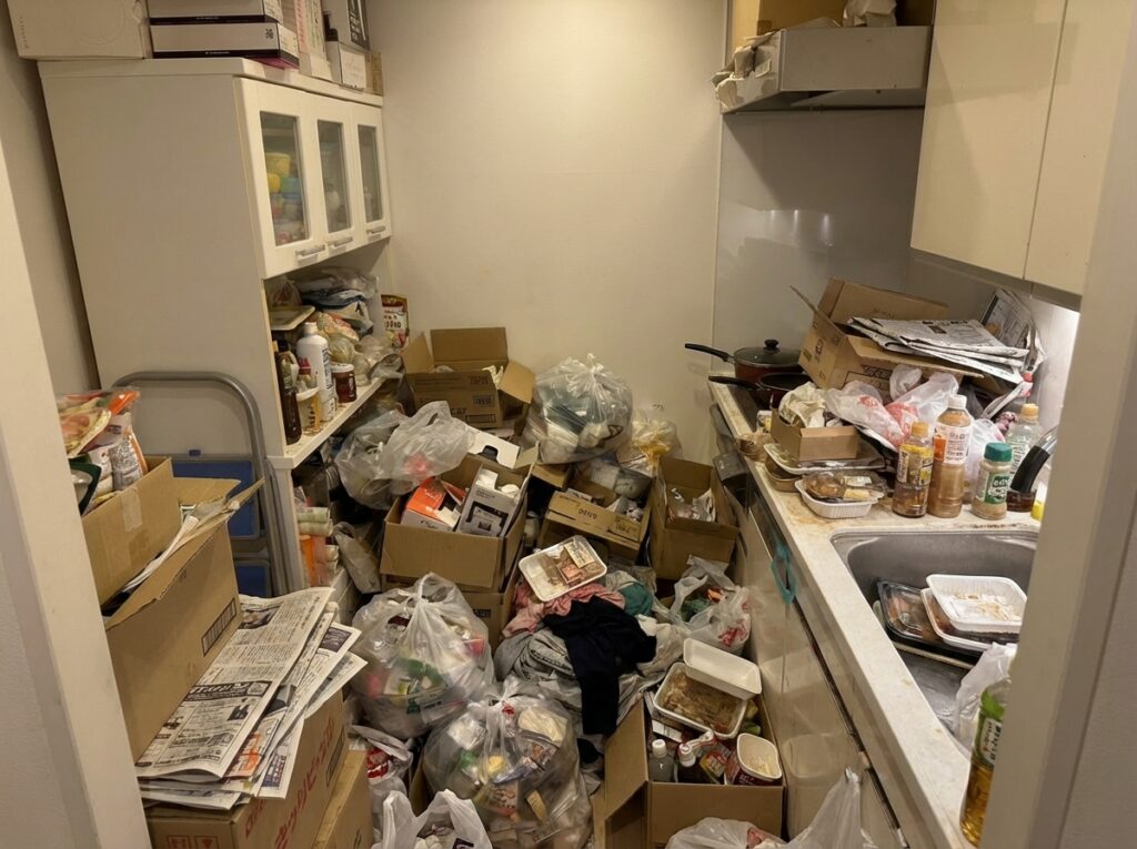 北海道深川市1RアパートI様のゴミ屋敷片付け事例 Before