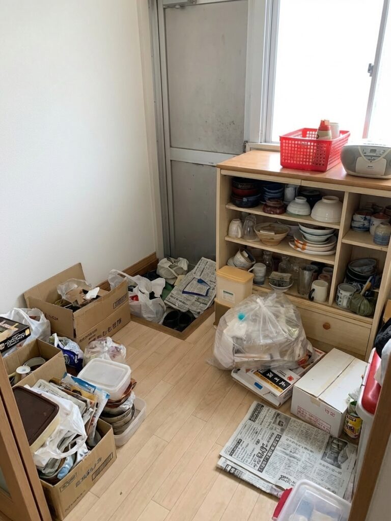 北海道白老町1LDKアパートE様のゴミ屋敷片付け事例 Before