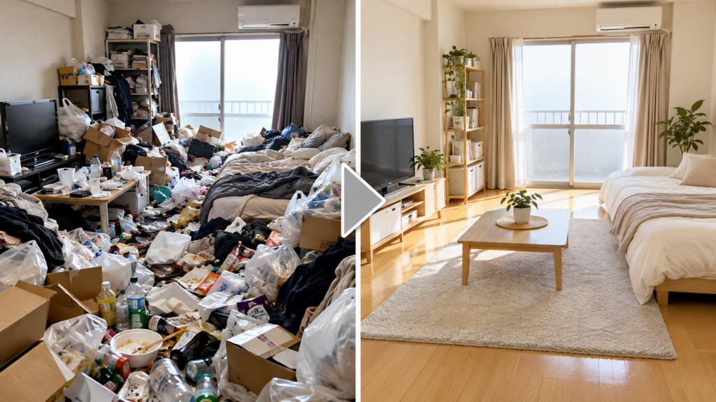 汚部屋の片付けビフォーアフター｜実際にどこまで戻るのか